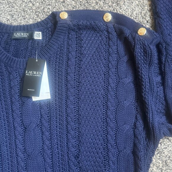 LAUREN RALPH LAUREN NAVY BLUE SWEATER W/GOLD SIDE BUTTONS - Picture 6 of 6